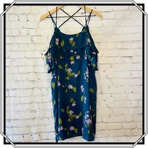 Miami Cold Shoulder Blue Floral Print Ruffle Shift Dress Size Large